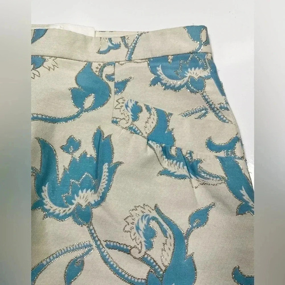 Tibi Skirt White Blue Paisley Gold Trim Mini Skirt Size 6 Pockets floral - Picture 6 of 11